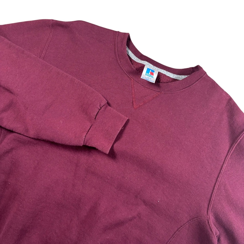 VTG Russell Athletic Crewneck‎ Sweatshirt Mens L Maroon Blank Fleece Pullover